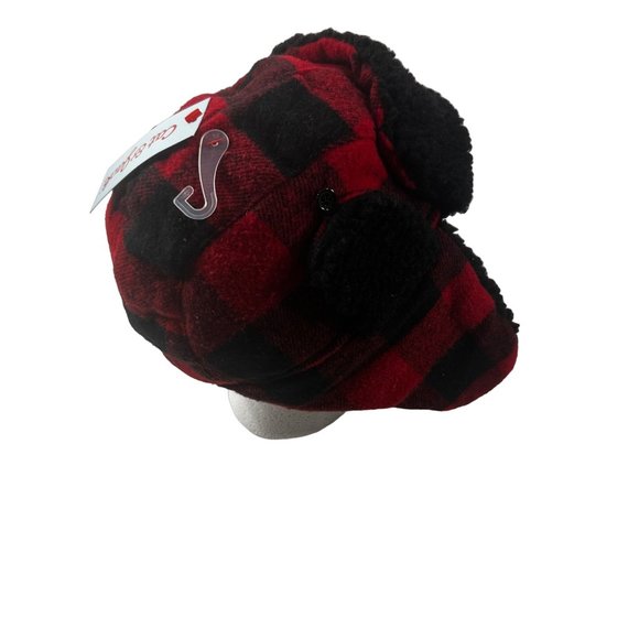 Cat And Jack Boy's One Size Trapper Hat Winter Buffalo Plaid Black Red New - Picture 3 of 9